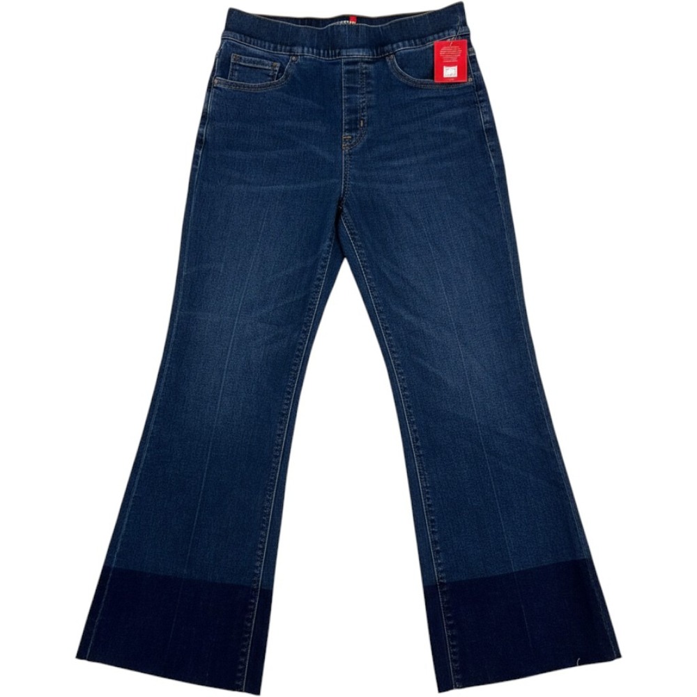 Spanx Cropped Wide Leg Jeans Womens Small Blue Raw Hem High Rise Denim 20248R
